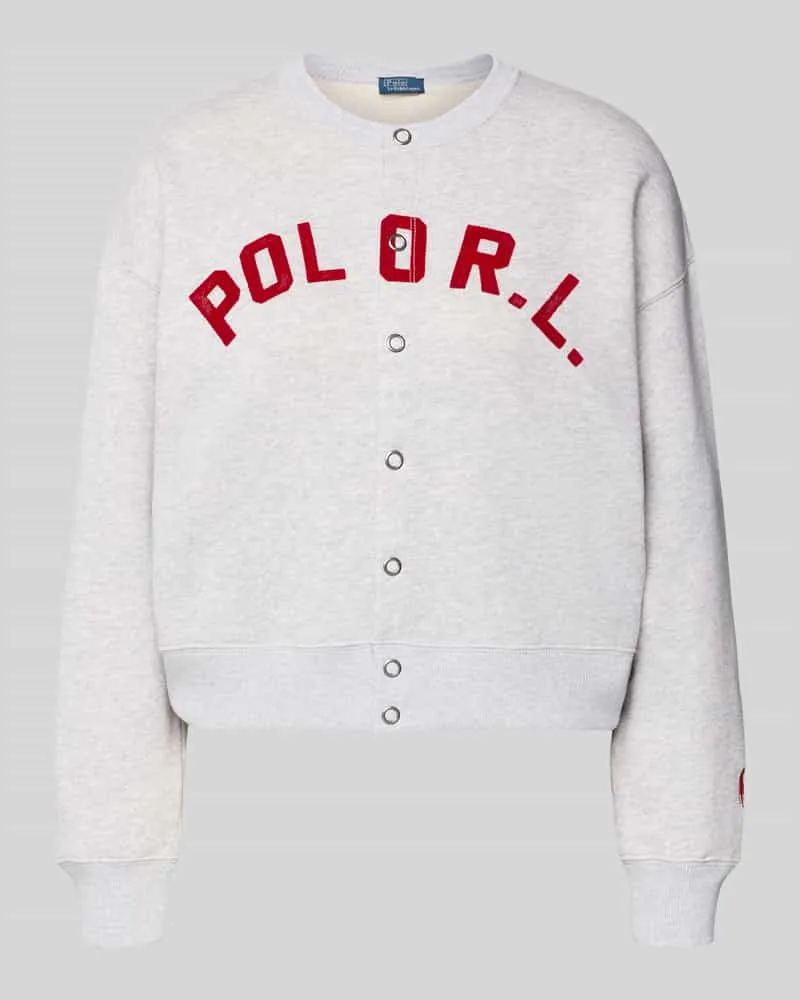 Ralph Lauren Sweatjacke mit Label-Print und Knopfleiste Hellgrau