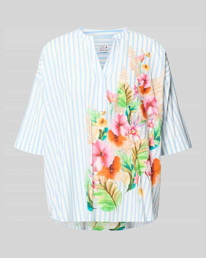 Emily van den Bergh Relaxed Fit Bluse mit Motiv-Print Hellblau