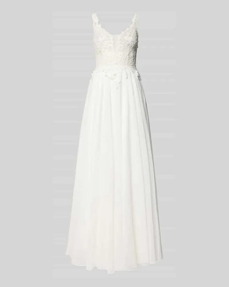 LUXUAR Abendkleid mit Spitzenbesatz und V-Ausschnitt Offwhite