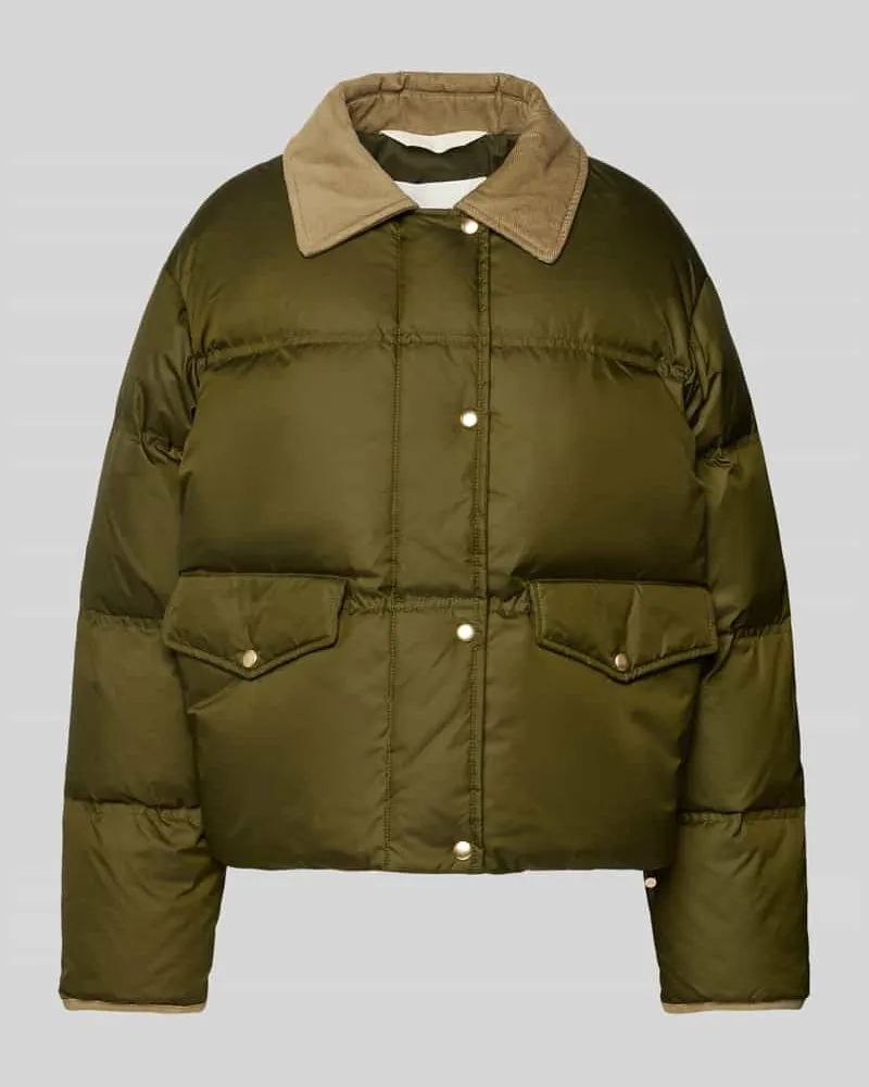 Marc O'Polo Regular Fit Daunenjacke mit Umlegekragen aus Cord Khaki