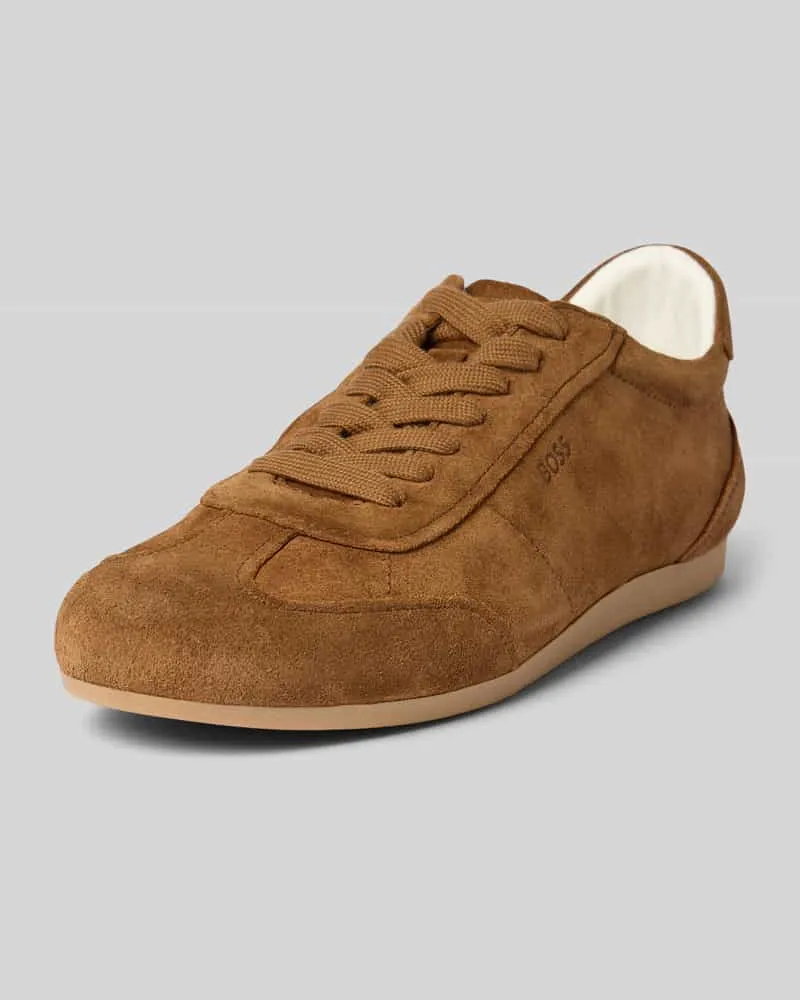 HUGO BOSS Sneaker aus echtem Veloursleder mit Logo-Prägung Cognac