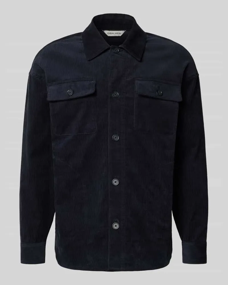 Casual Friday Regular Fit Hemdjacke aus Cord Modell 'MYLES Dunkelblau