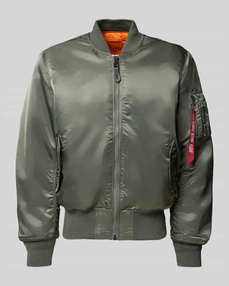 Alpha Industries Bomberjacke mit Stehkragen und Pattentaschen Oliv