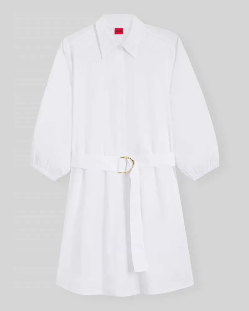 HUGO BOSS Hemdblusenkleid mit Bindegürtel aus reiner Baumwolle Weiss