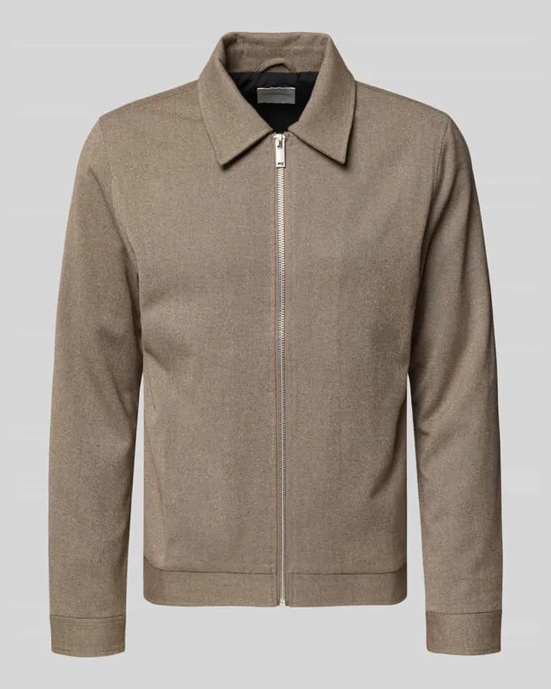 Lindbergh Slim Fit Hemdjacke mit Reißverschluss Sand