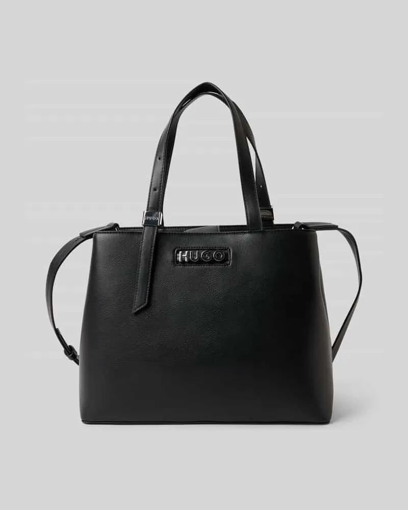 HUGO BOSS Henkeltasche mit metallenem Logo-Schriftzug Black