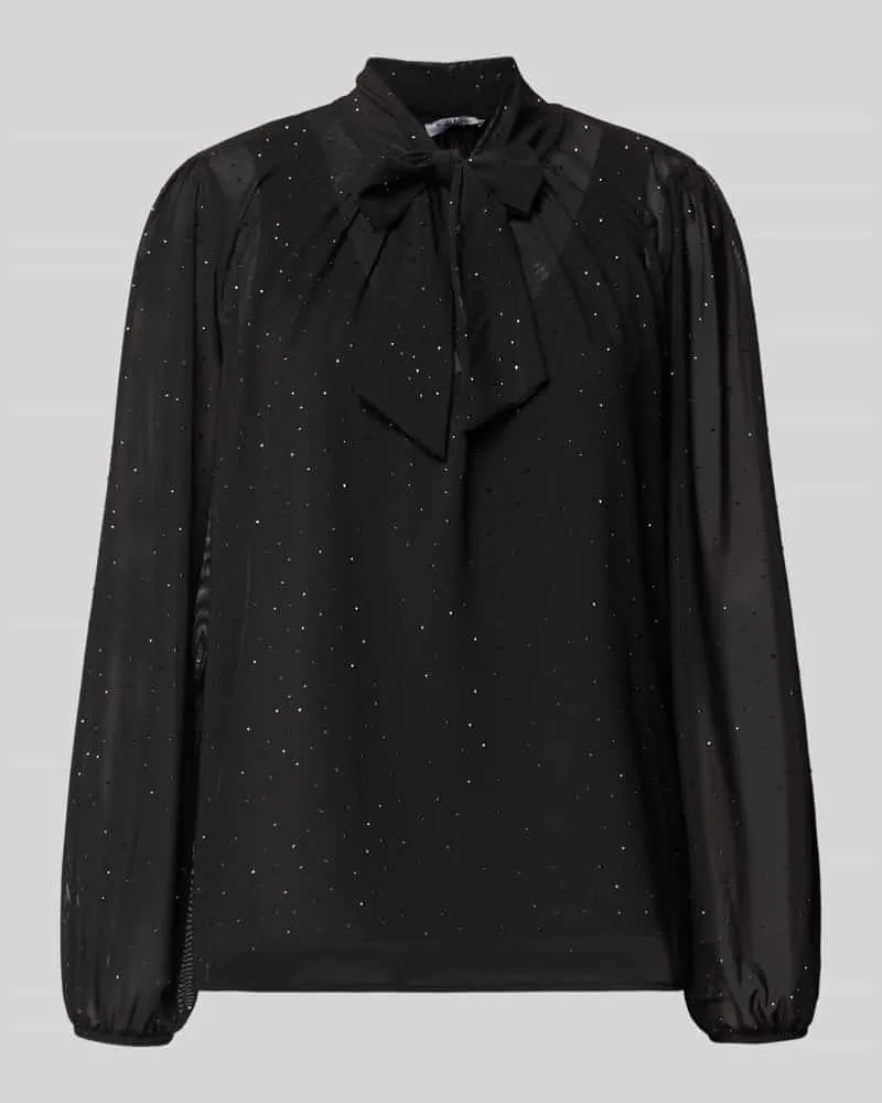 More & More Regular Fit Schluppenbluse mit Ziersteinbesatz Black