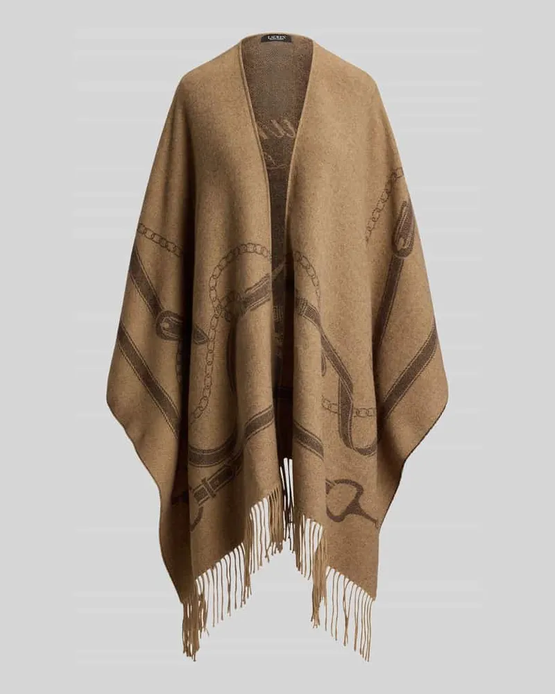 Ralph Lauren Poncho aus Wolle mit Fransenabschluss Camel