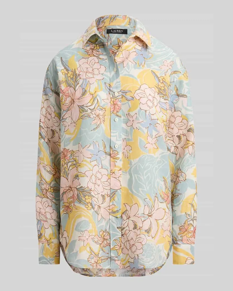 Ralph Lauren Relaxed Fit Leinenbluse aus reinem Leinen mit floralem Allover-Muster Hellblau