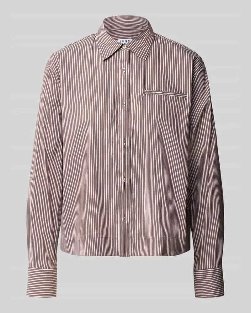 Emily van den Bergh Regular Fit Bluse mit Brusttasche Mittelbraun