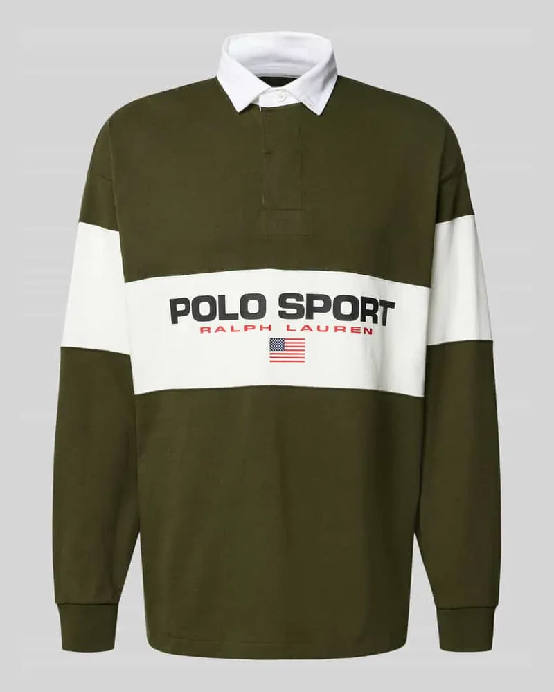 Ralph Lauren Sweatshirt mit Polokragen und Label-Print Oliv