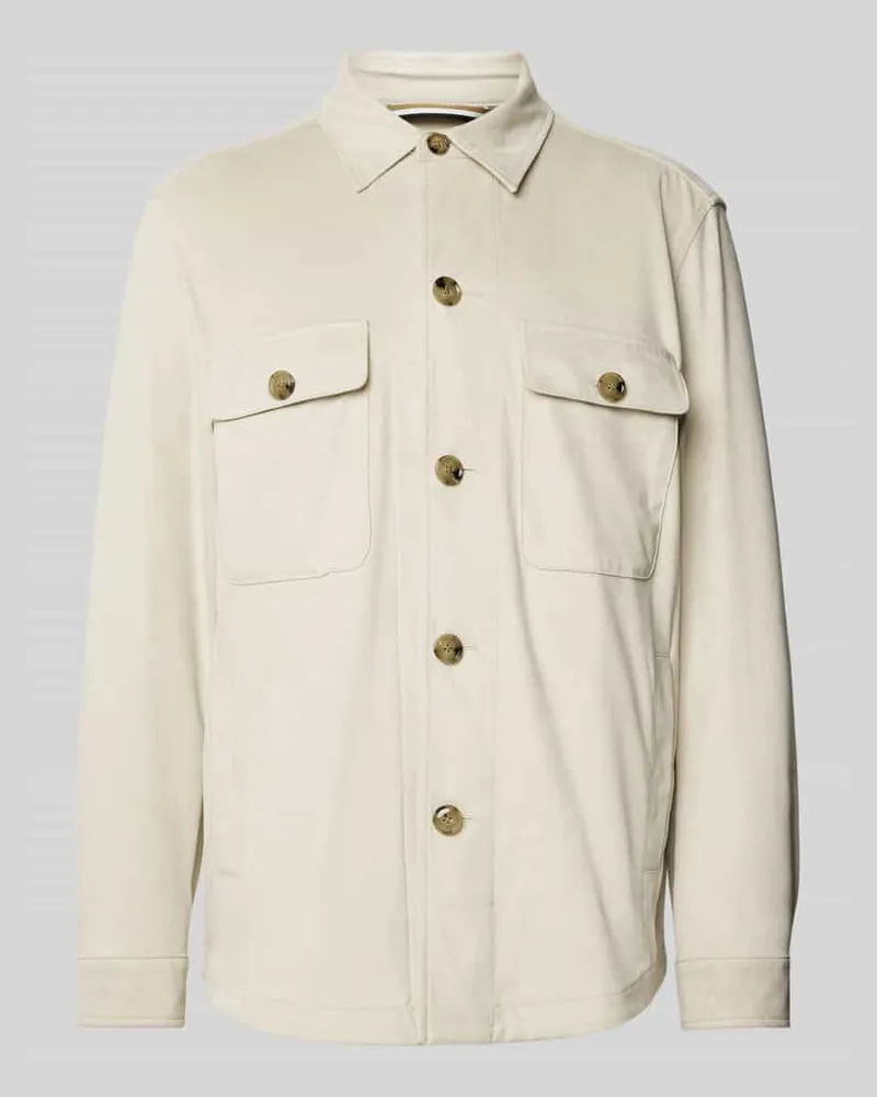 HUGO BOSS Regular Fit Hemdjacke mit Brustpattentaschen Modell 'Hutson Beige