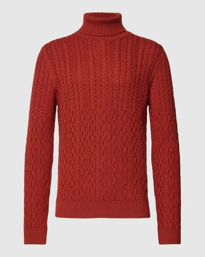 JOOP! Rollkragenpullover mit Zopfmuster Modell 'Carlon Rostrot