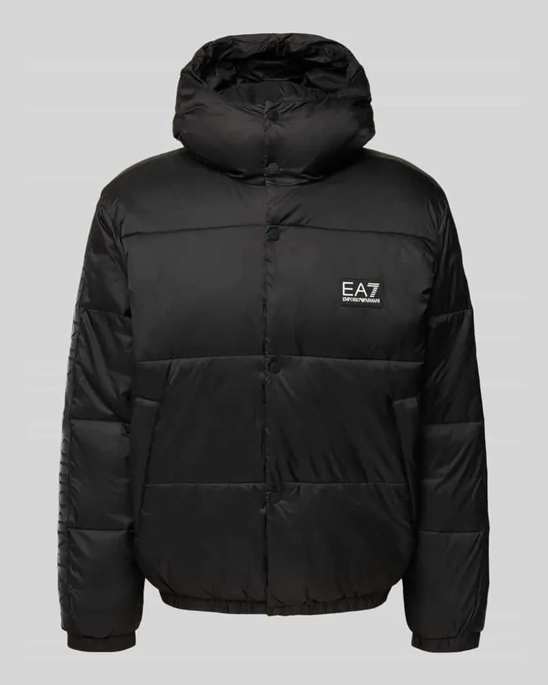 EA7 Steppjacke mit Kapuze und Label-Patch Black