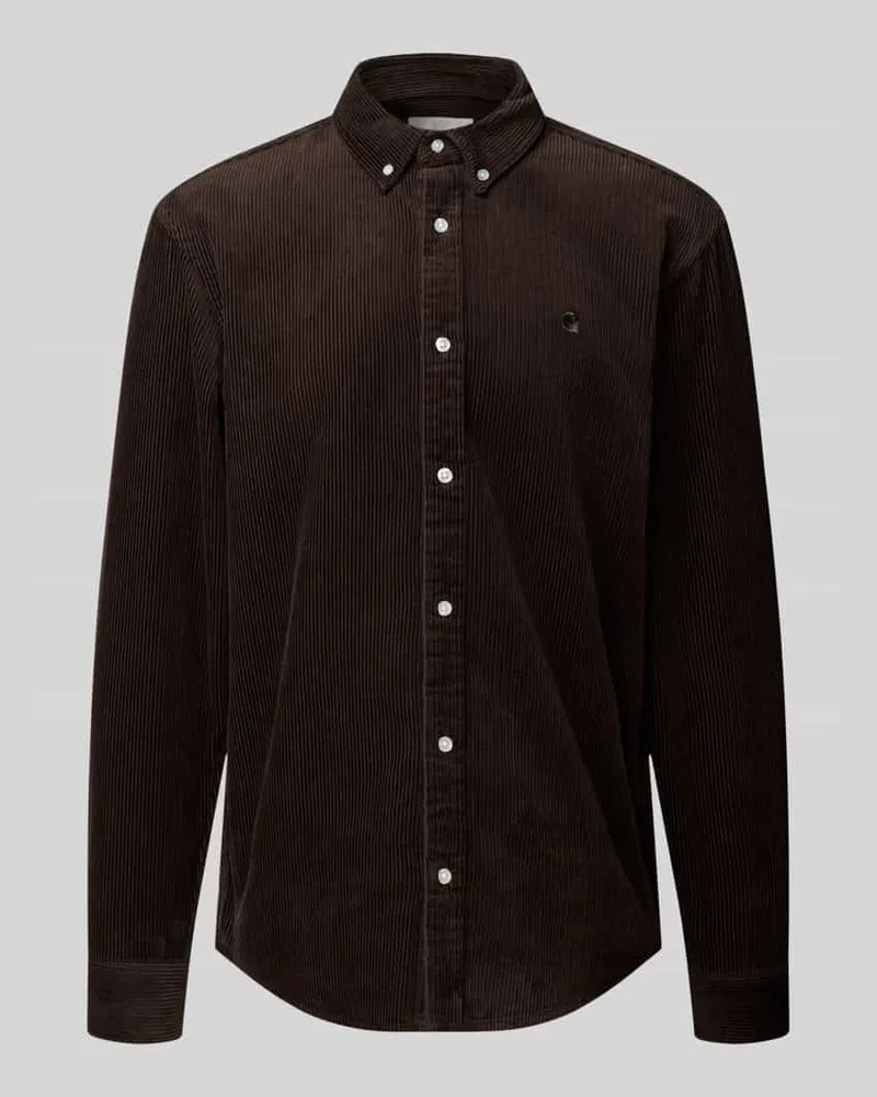 Carhartt WIP Regular Fit Freizeithemd mit Logo-Stitching Modell 'MADISON Dunkelbraun