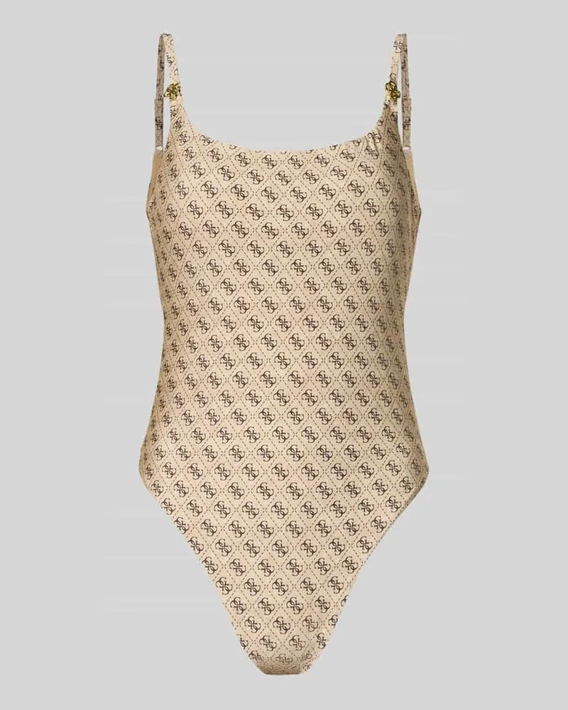 Guess Slim Fit Badeanzug mit Allover-Logo-Print Beige