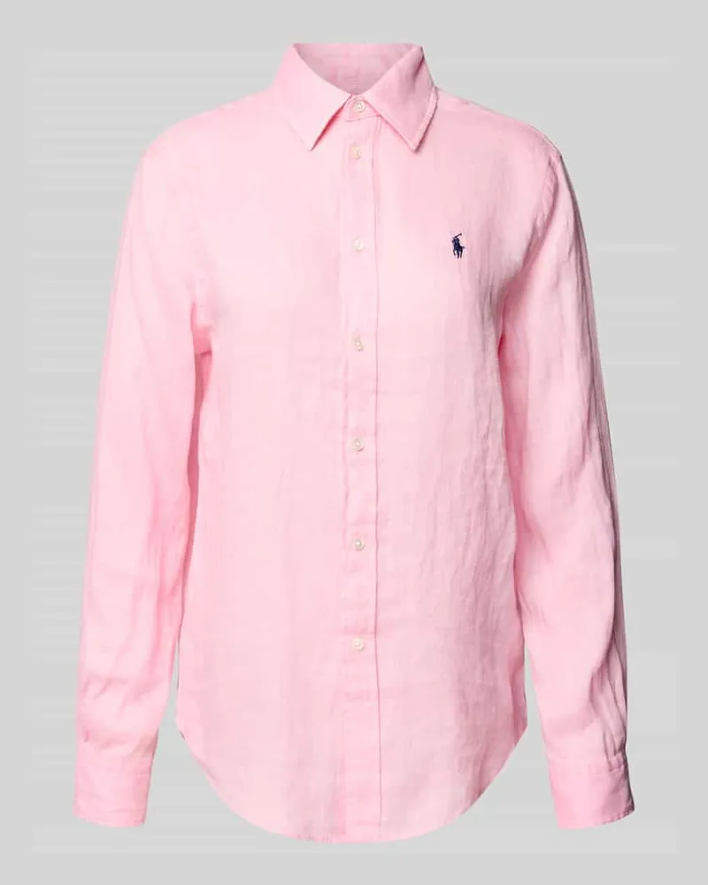 Ralph Lauren Classic Fit Leinenhemdbluse mit Logo-Stitching Pink