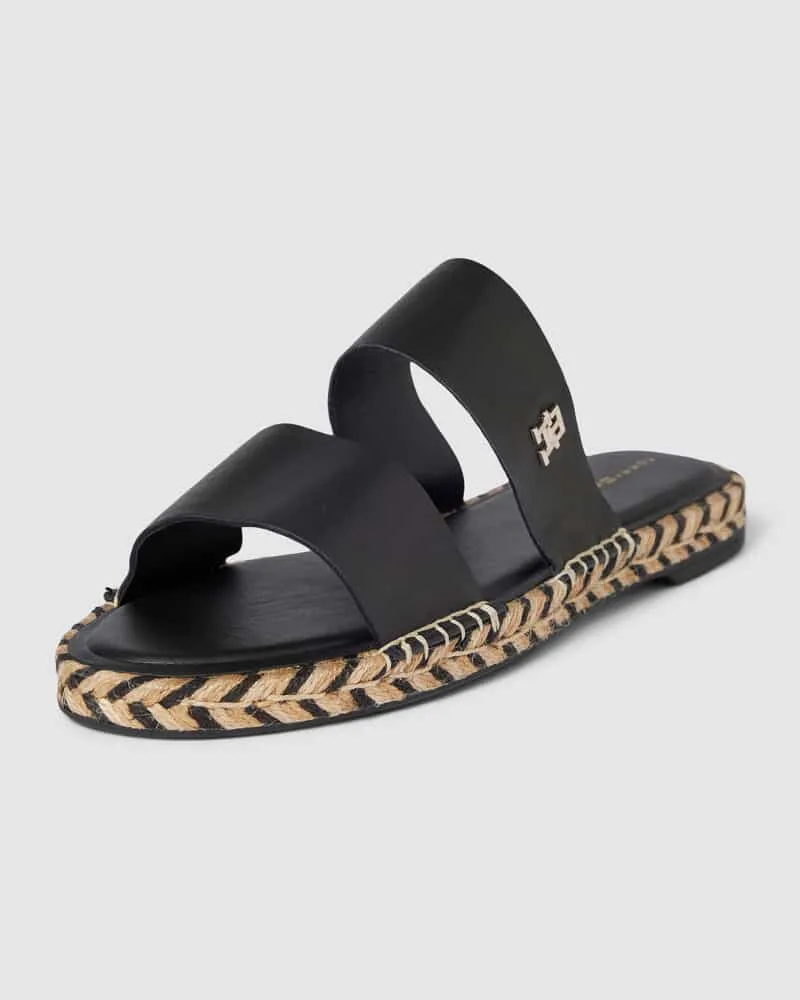 Tommy Hilfiger Sandaletten aus Leder mit Label-Applikation Black