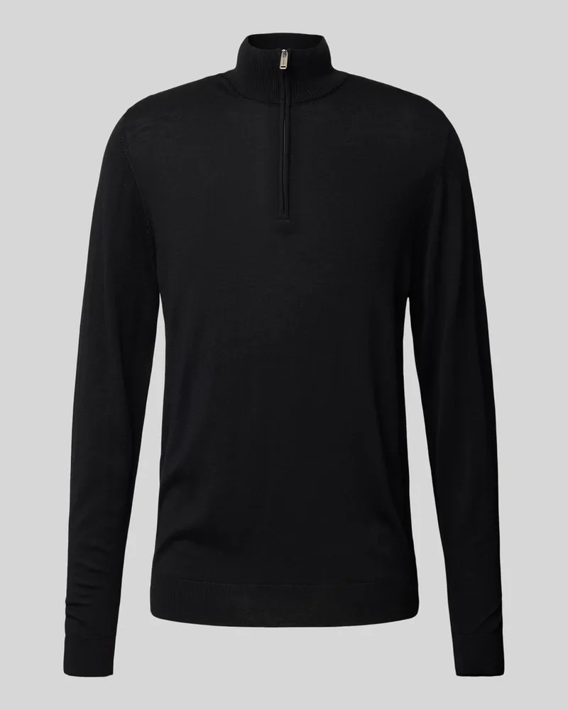 Profuomo Wollpullover mit Troyer-Kragen Black