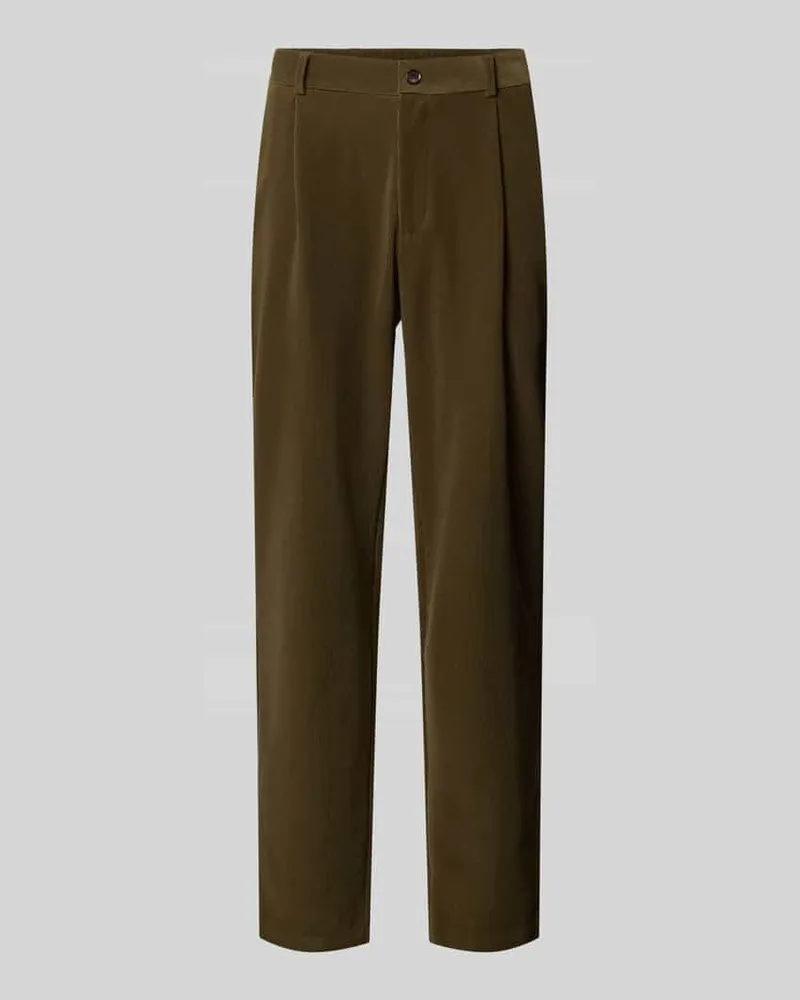 Bugatti Bundfaltenhose aus Cord Khaki