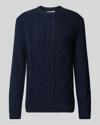 Tom Tailor Regular Fit Strickpullover mit Zopfmuster und gerippten Abschlüssen Marine