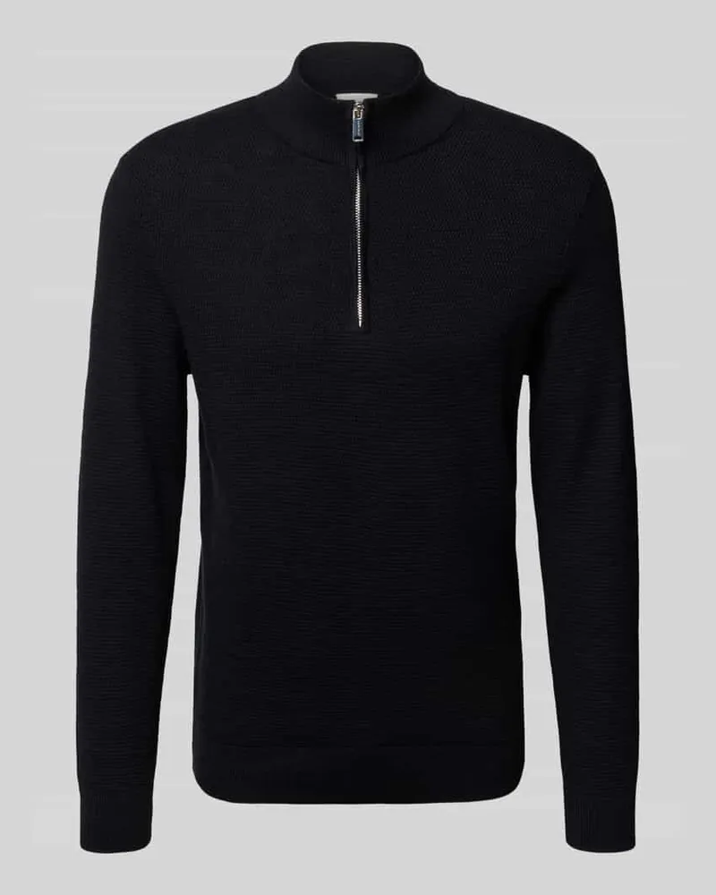Profuomo Strickpullover mit Troyer-Kragen Marine