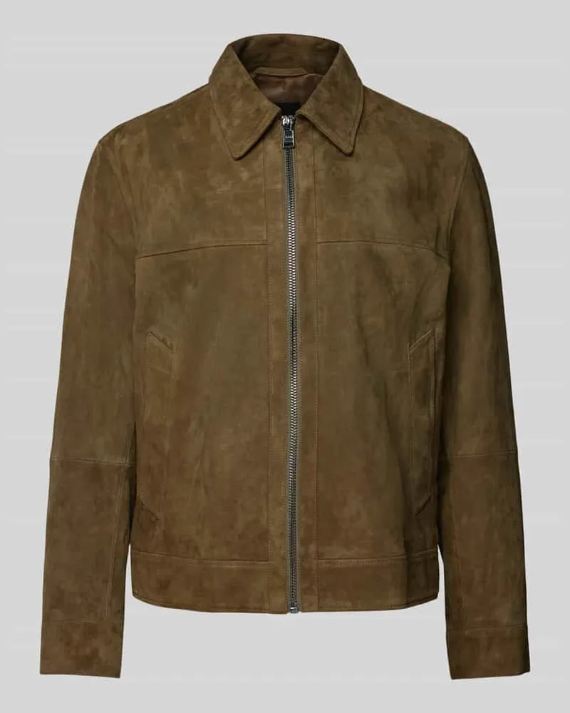 HUGO BOSS Lederjacke mit Kentkragen Modell 'Malbano Oliv