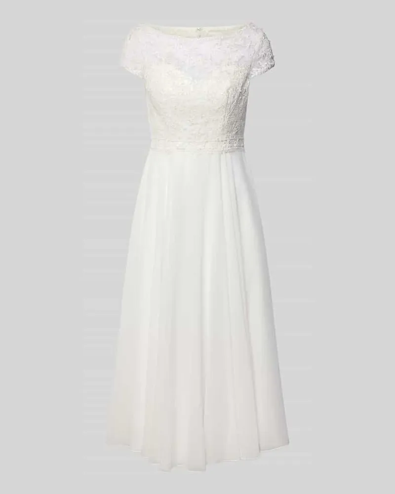 LUXUAR Cocktailkleid mit opulenter langer Spitzenschleppe Offwhite