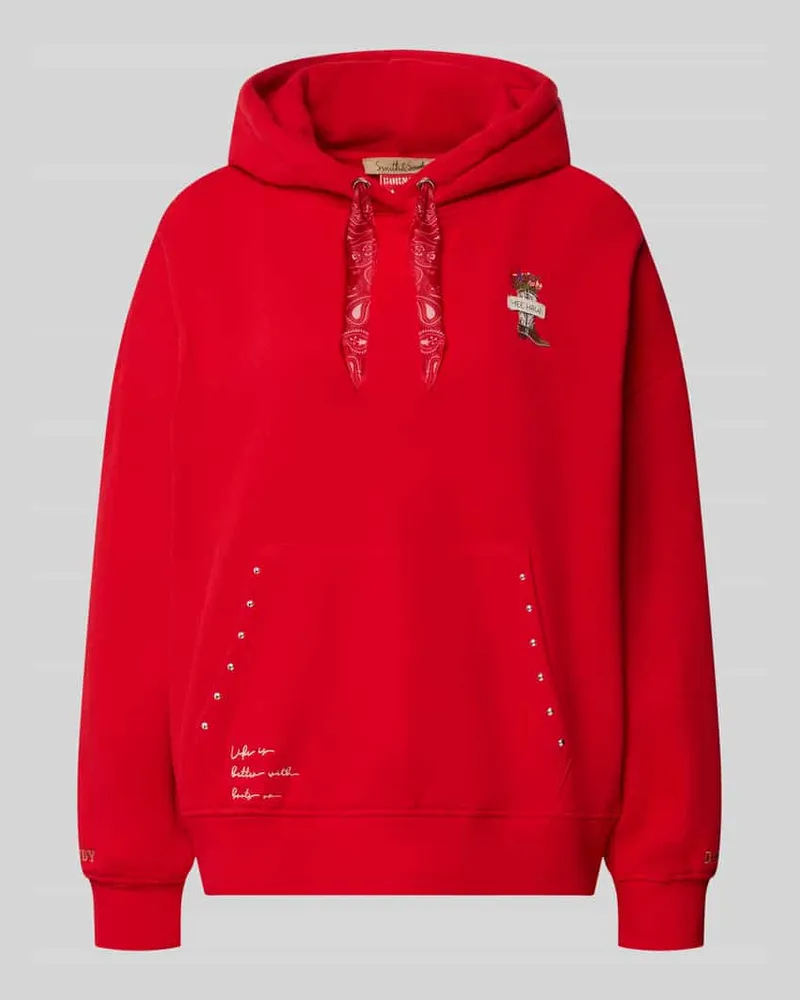 Smith & Soul Oversized Hoodie aus Baumwoll-Mix mit Nieten-Details Hellrot