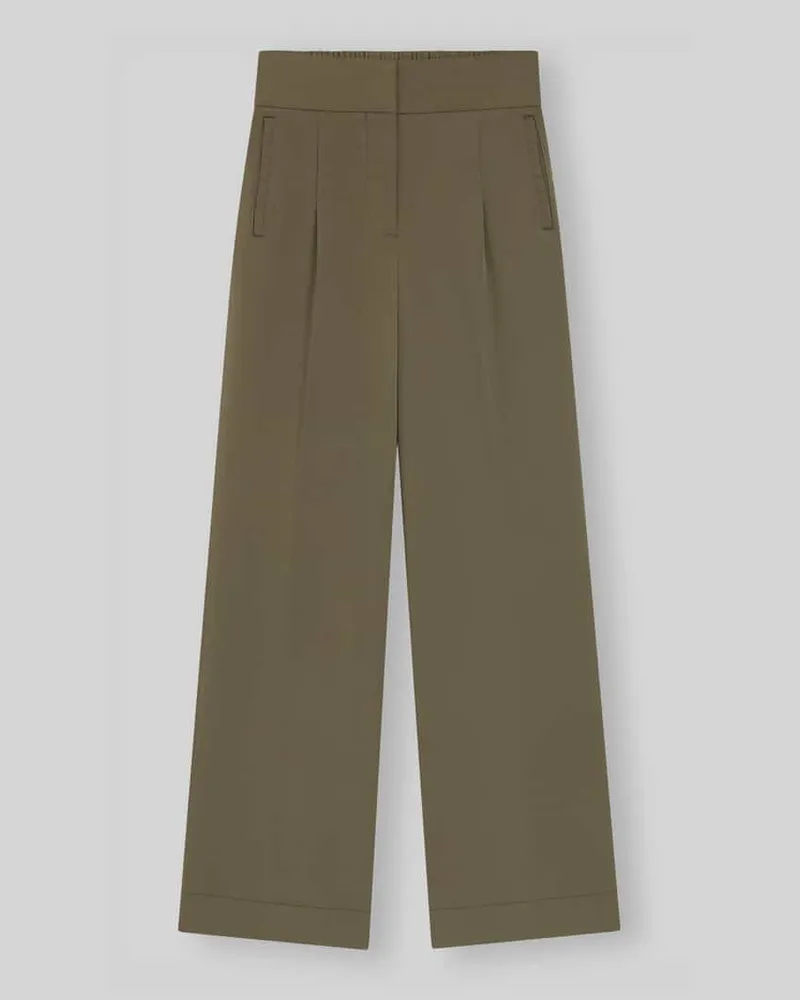 HUGO BOSS Wide Leg Hose aus Viskose-Mix mit Bundfalten Oliv