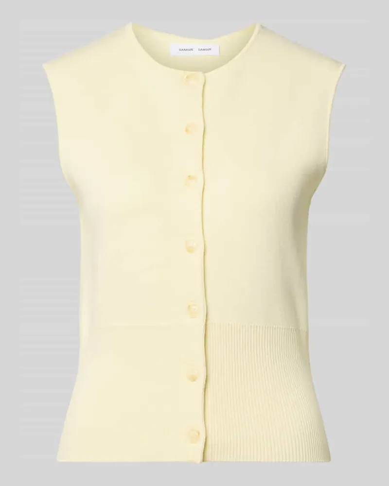 Samsøe & Samsøe Strickweste aus Viskose-Mix mit Rundhalsausschnitt Hellgelb