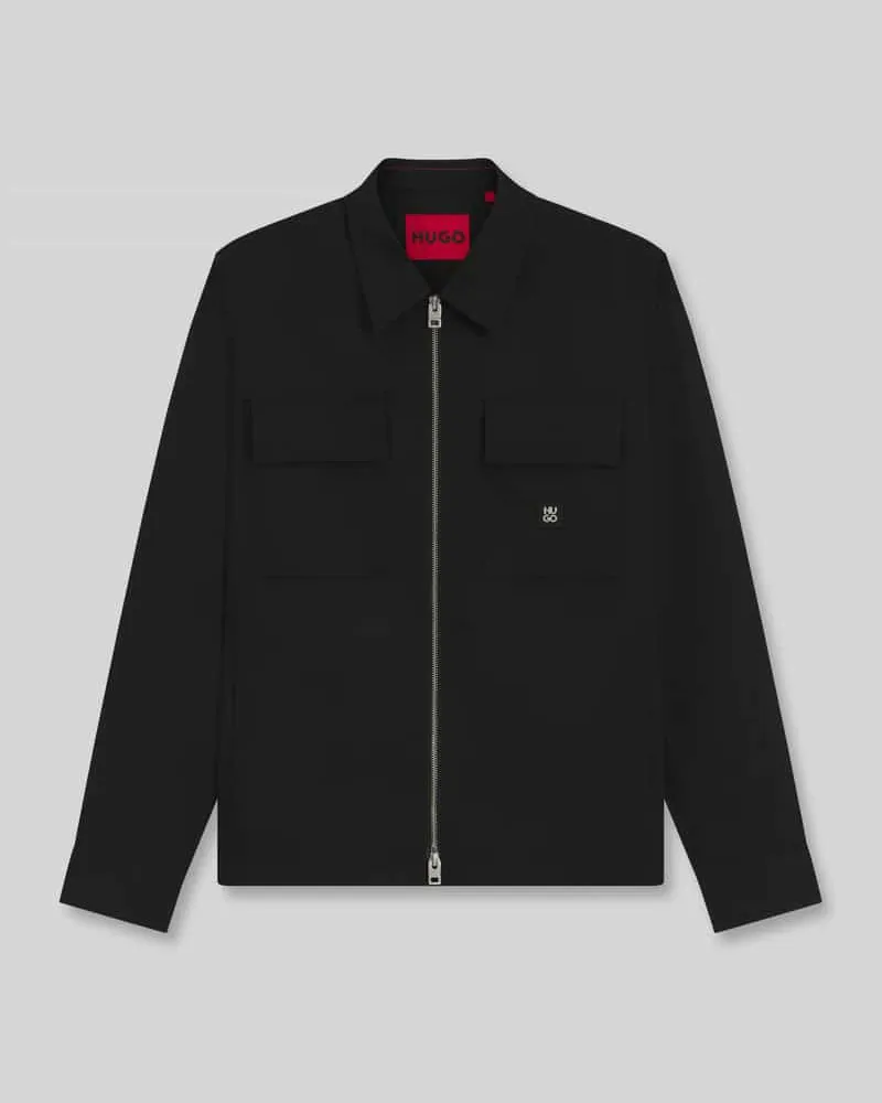 HUGO BOSS Oversized Fit Hemdjacke mit Label-Detail Modell 'Elack Black