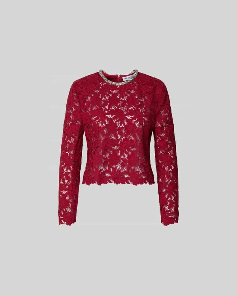 Self-Portrait Slim Fit Longsleeve aus floraler Spitze Rot