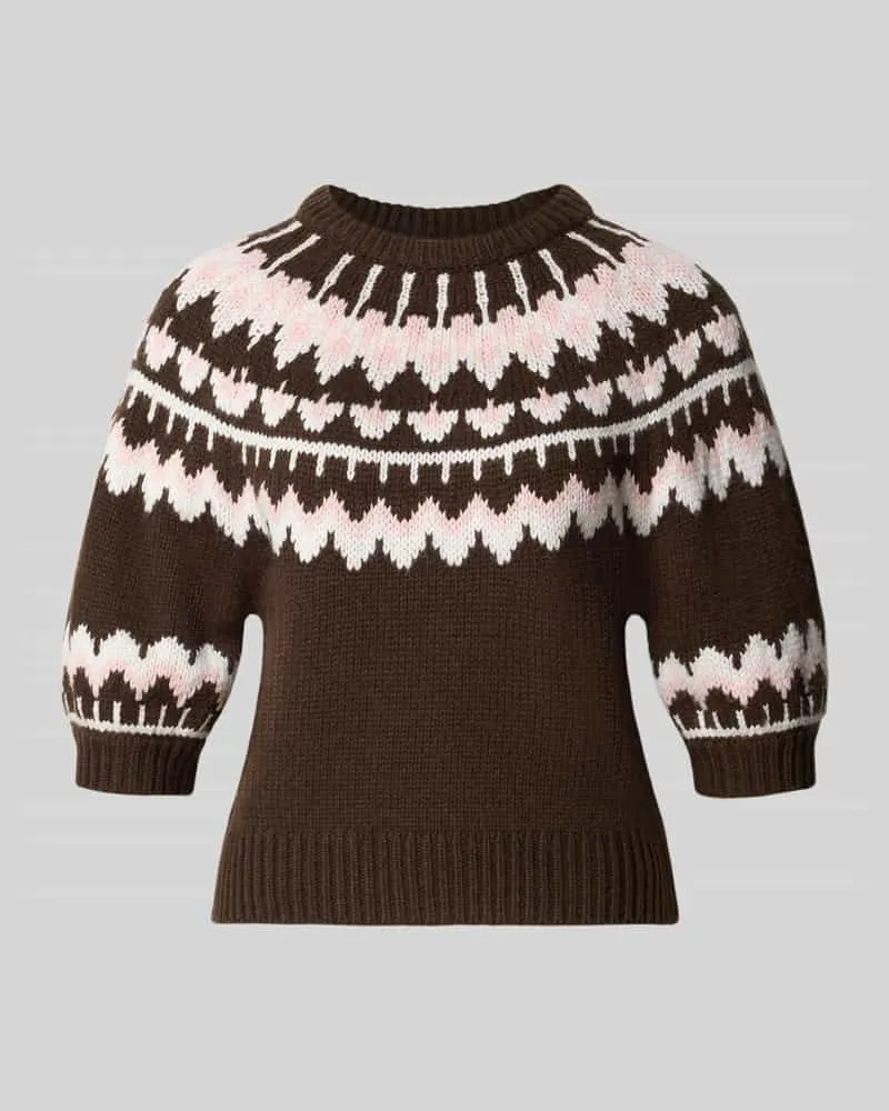 Rich&Royal Regular Fit Pullover in Strick-Optik Modell 'Jacquard Schoko