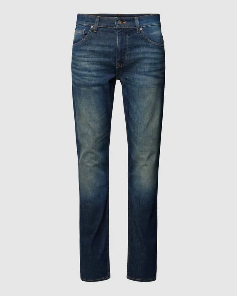 HUGO BOSS Slim Fit Jeans mit Label-Detail Modell 'Delaware Jeansblau
