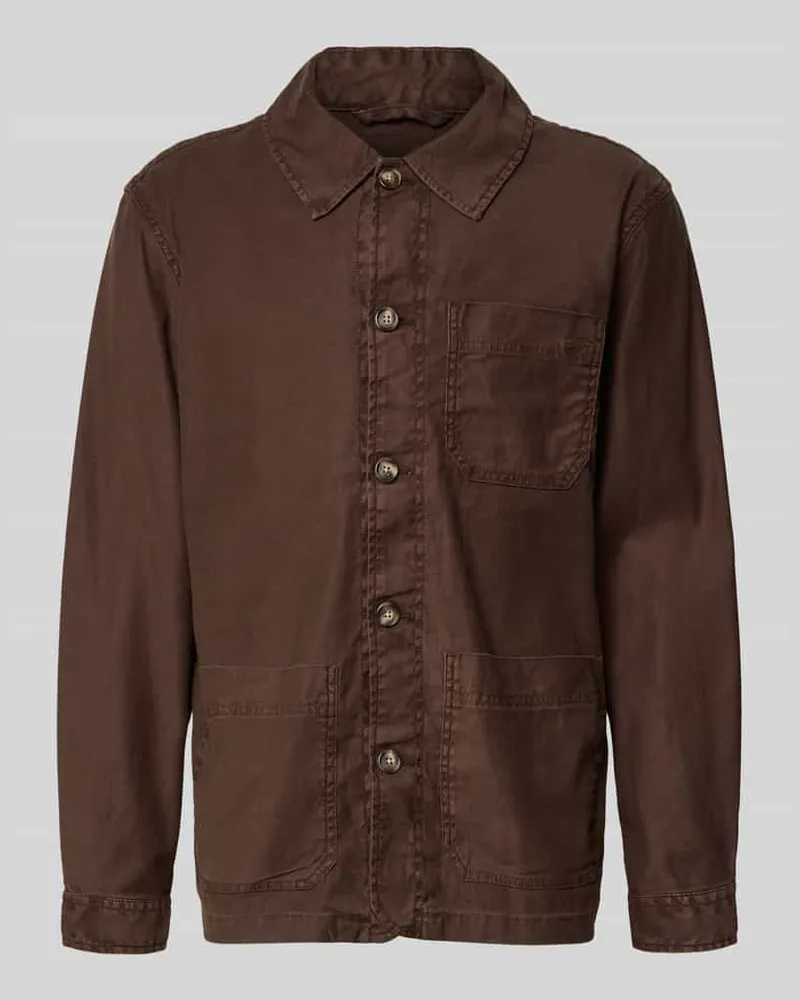 Gant Regular Fit Hemdjacke aus Leinen-Mix Mittelbraun