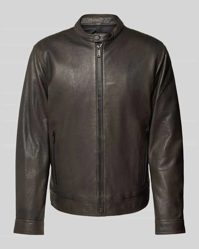Strellson Slim Fit Lederjacke aus genarbtem Lammleder Modell 'JACE Black