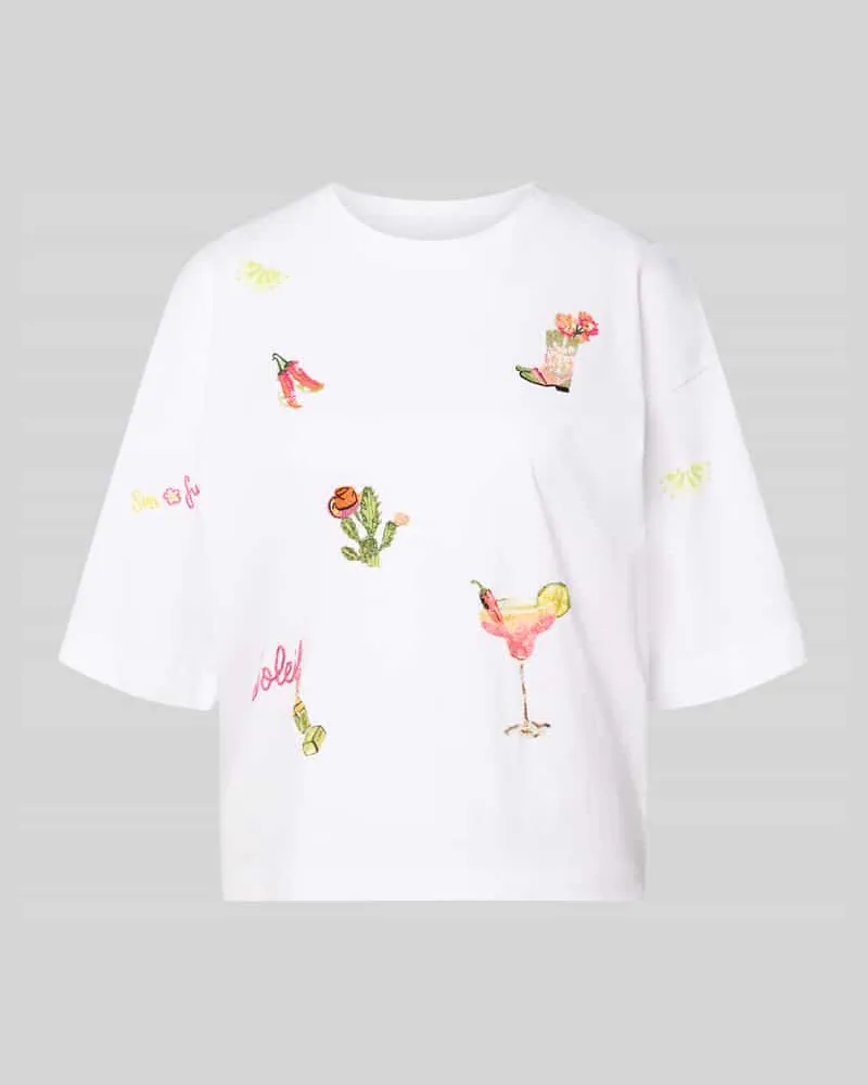 Marc Cain T-Shirt mit Motiv-Stitchings Weiss