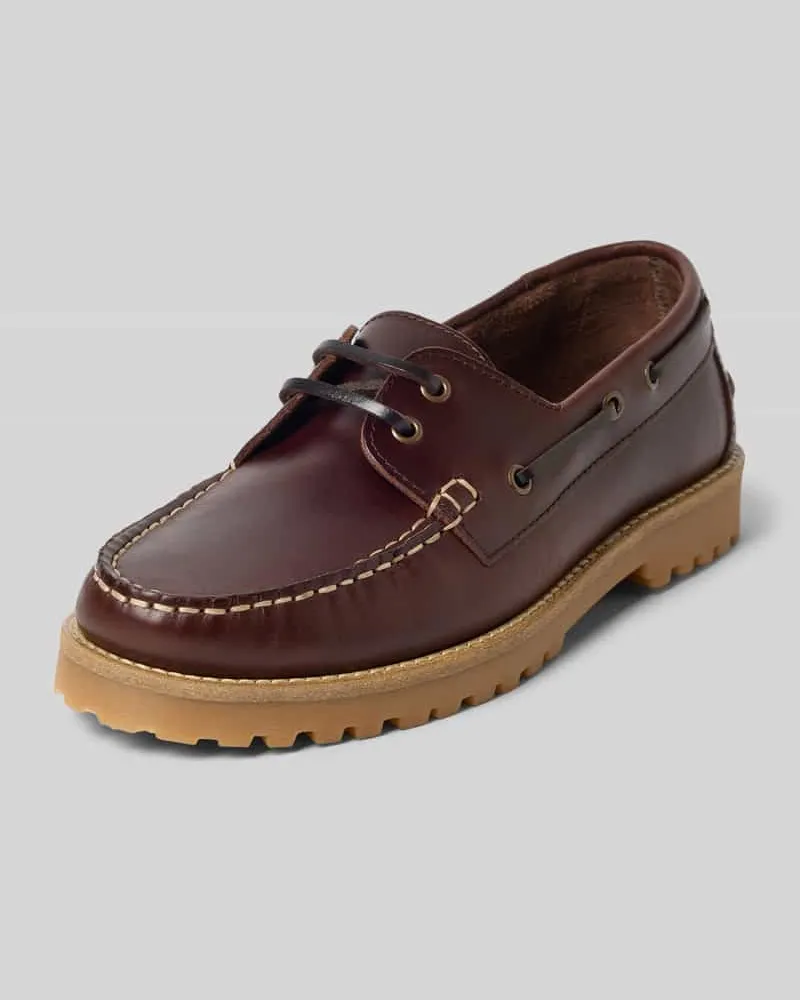 BIANCO. Slipper aus echtem Leder mit profilierter Sohle Dunkelbraun