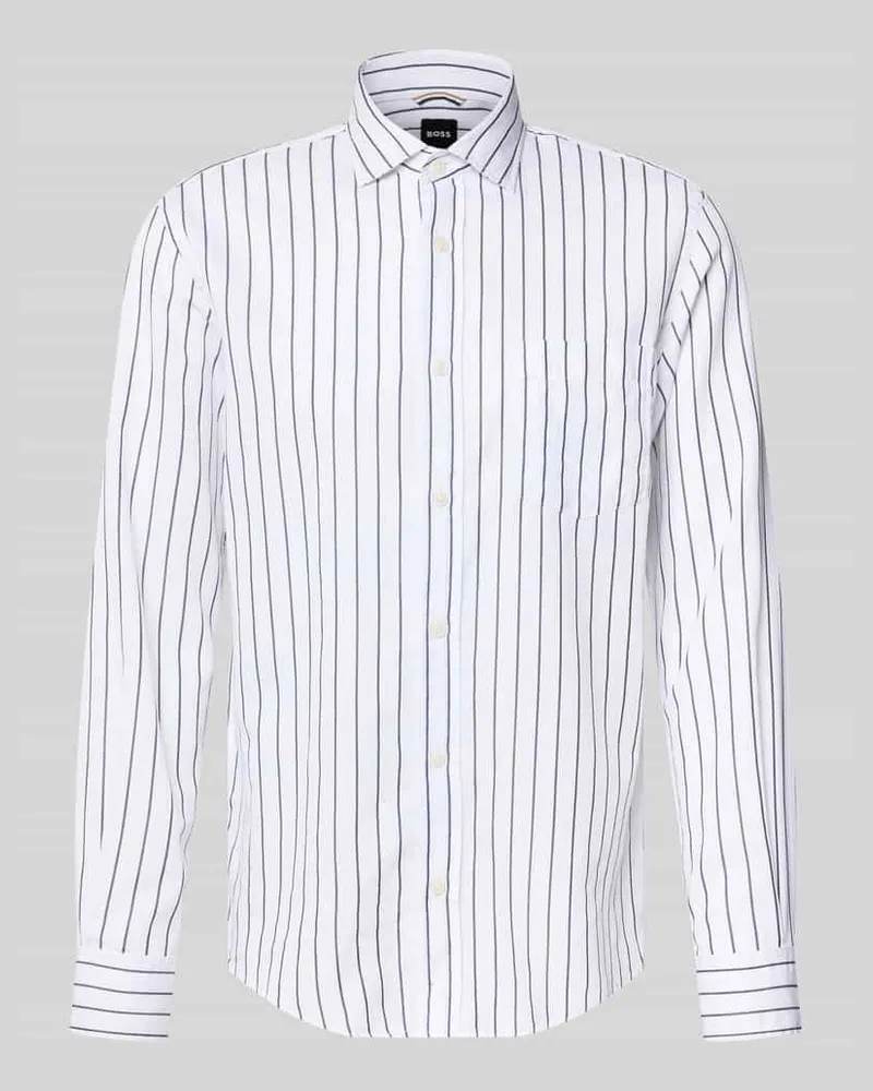 HUGO BOSS Regular Fit Freizeithemd aus Baumwoll-Lyocell-Mix Modell 'H-ROB-SP-P-263 Marine