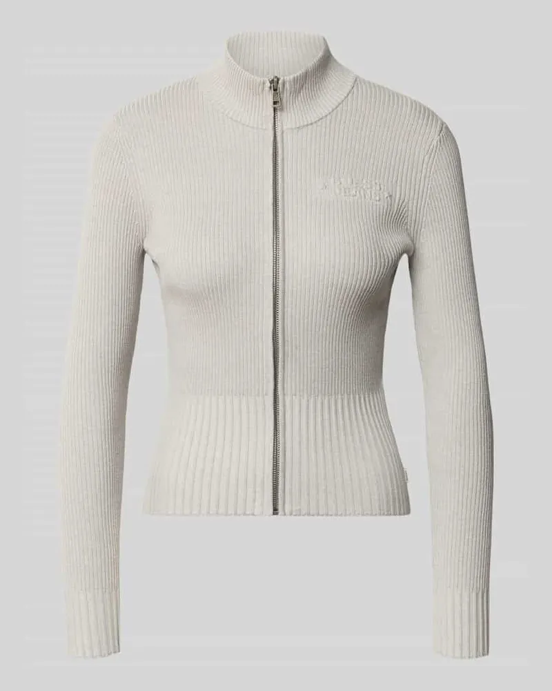 Guess Strickjacke aus Viskose-Mix in Ripp-Optik Hellgrau