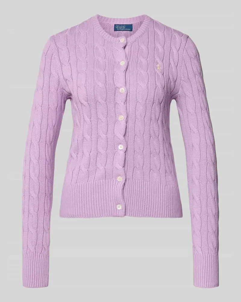 Ralph Lauren Slim Fit Strickjacke mit Logo-Stitching Flieder