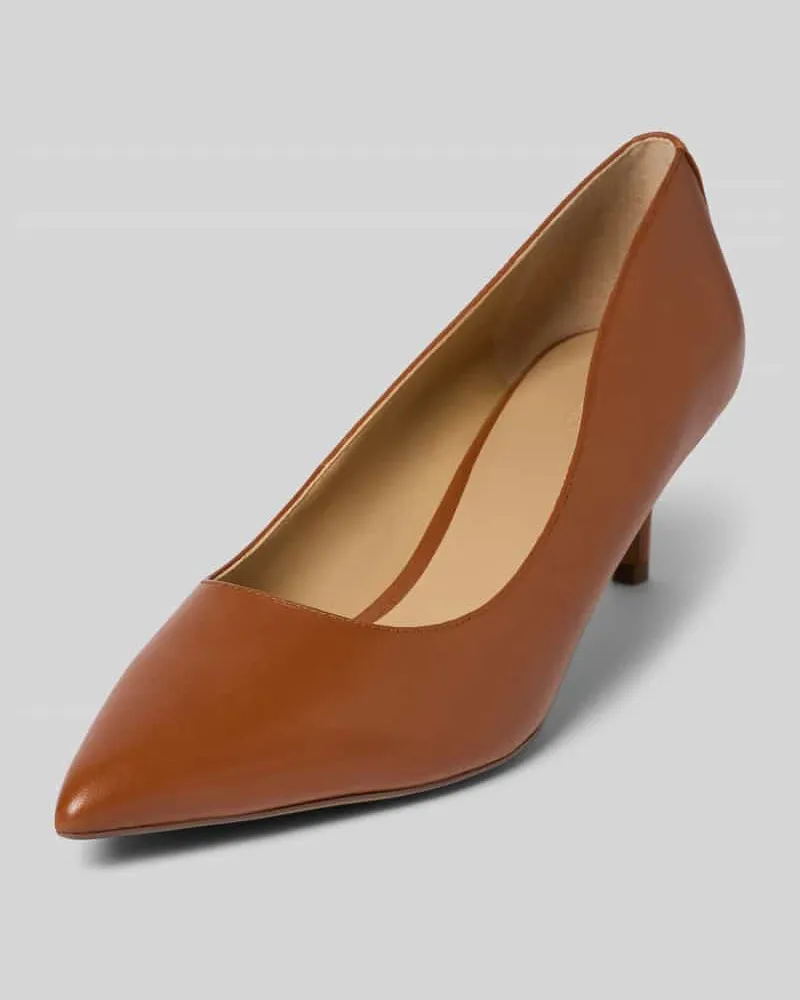 Ralph Lauren Pumps aus Leder mit elastischem Riemen Modell 'ADRIENNE Cognac