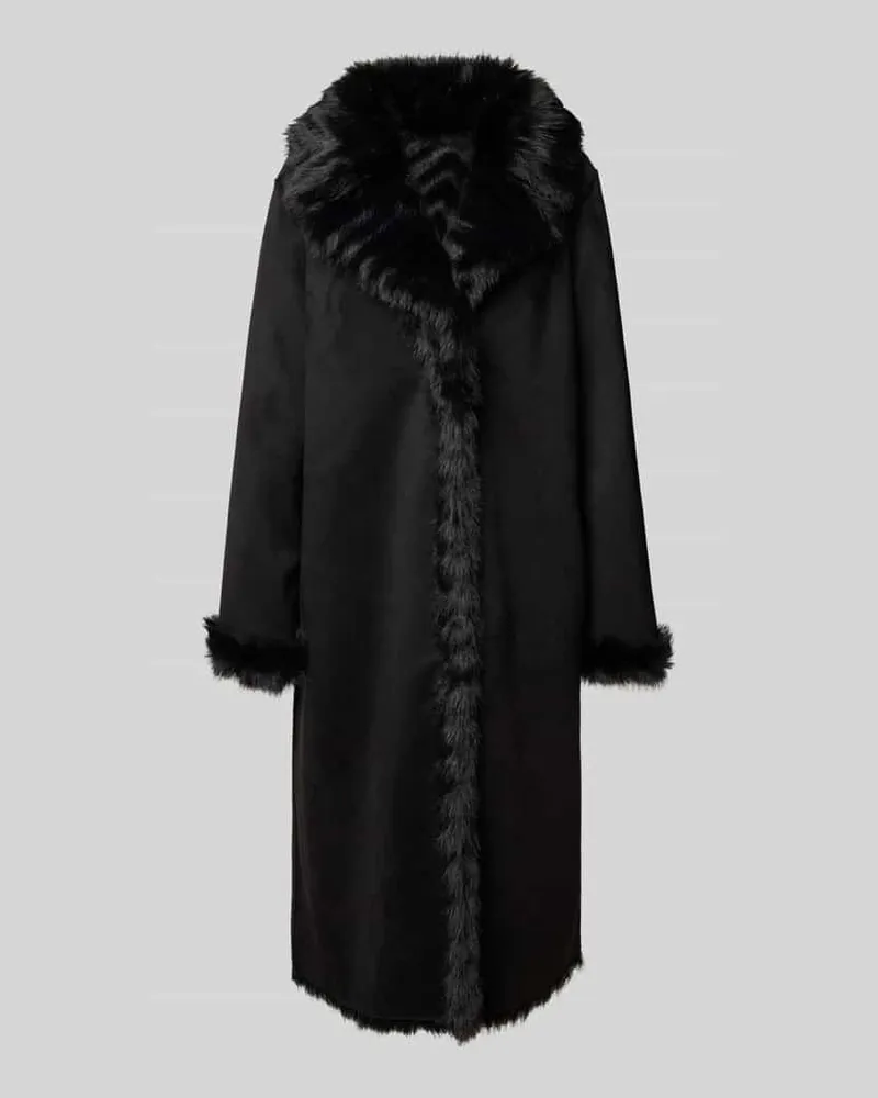 PETITE M. Mantel mit Kunstfellbesatz Black