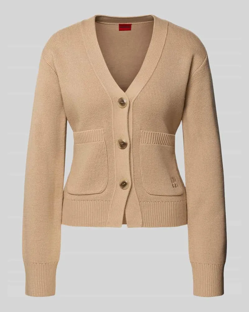 HUGO BOSS Slim Fit Strickjacke aus Schurwoll-Mix Modell 'SELOSINA Sand