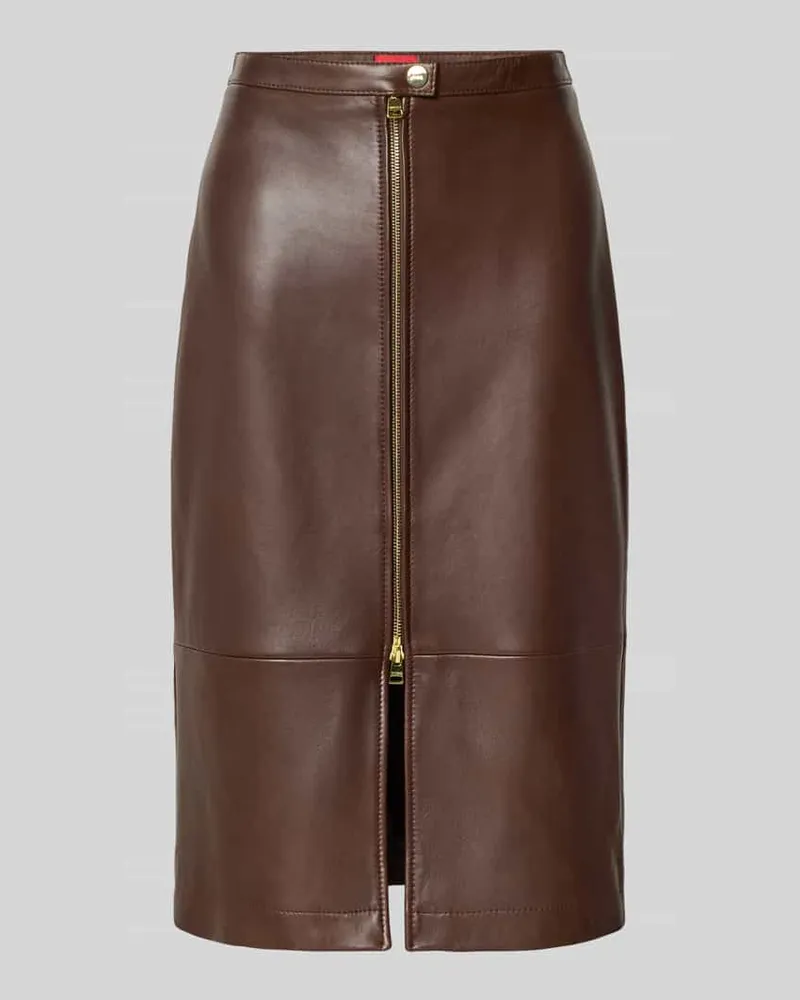 HUGO BOSS Schmaler Midi-Rock aus echtem Lammleder Modell 'Lacelo Black