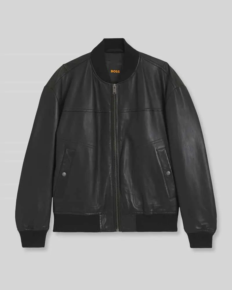 HUGO BOSS Regular Fit Lederjacke aus echtem Lammleder Modell 'Jokans Black