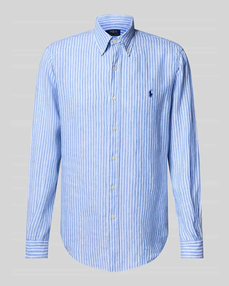 Ralph Lauren Custom Fit Leinenhemd mit Label-Stitching Hellblau