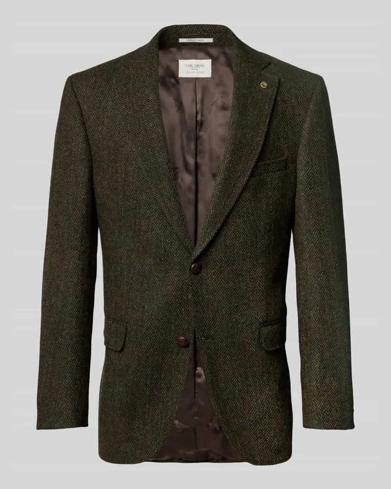 Carl Gross Sakko Harris-Tweed aus Schurwolle Modell 'Theo Dunkelgruen