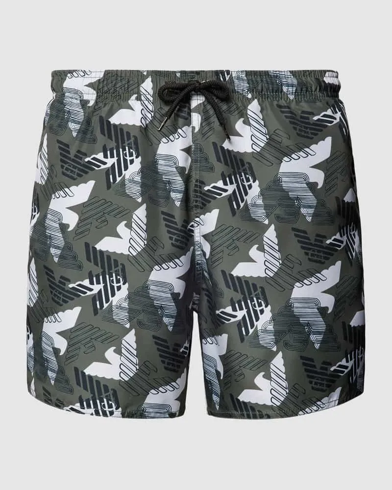 Emporio Armani Regular Fit Badehose mit Allover-Logo-Print Oliv